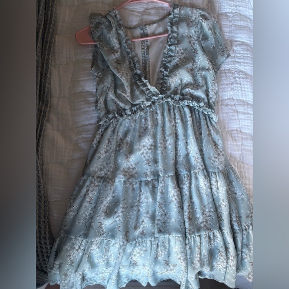 Floral Ruffle Dress in Light Blue - Picture 2 of 3